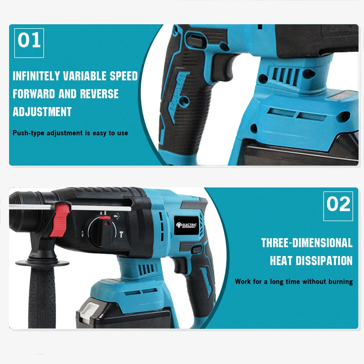 Electric Goddess Cordless Electric Impact Drill Electric Hammer Multifunctional Rotary Electric Pick 26mm for Makita 18V Battery