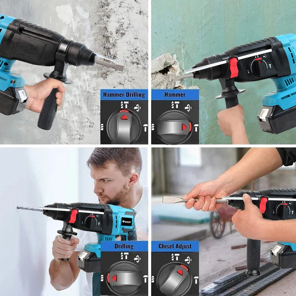 Electric Goddess Cordless Electric Impact Drill Electric Hammer Multifunctional Rotary Electric Pick 26mm for Makita 18V Battery