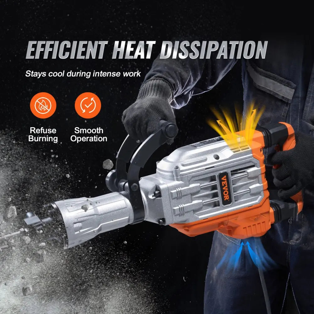 VEVOR 3500W Demolition Jack Hammer 60J Electric Jackhammer Concrete Breaker with 2 Chisel Bits for Trenching and Breaking Holes