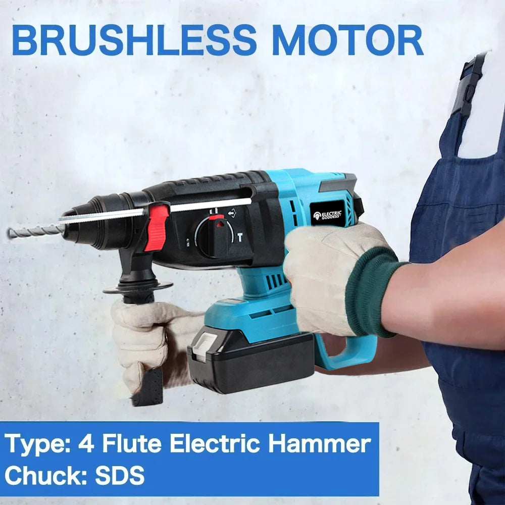 Electric Goddess Cordless Electric Impact Drill Electric Hammer Multifunctional Rotary Electric Pick 26mm for Makita 18V Battery