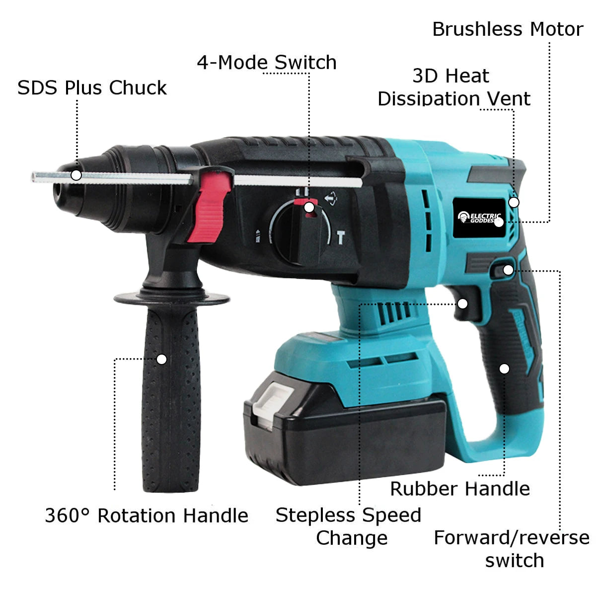 Electric Goddess Cordless Electric Impact Drill Electric Hammer Multifunctional Rotary Electric Pick 26mm for Makita 18V Battery