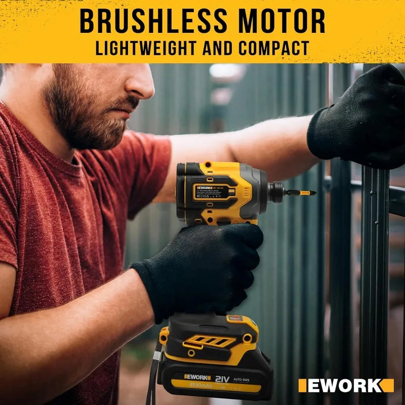 Compact Cordless Drill and Impact Driver Combo Kit 21V Brushless Power Tool Set with (2) 2.0Ah Batteries and Fast Charger
