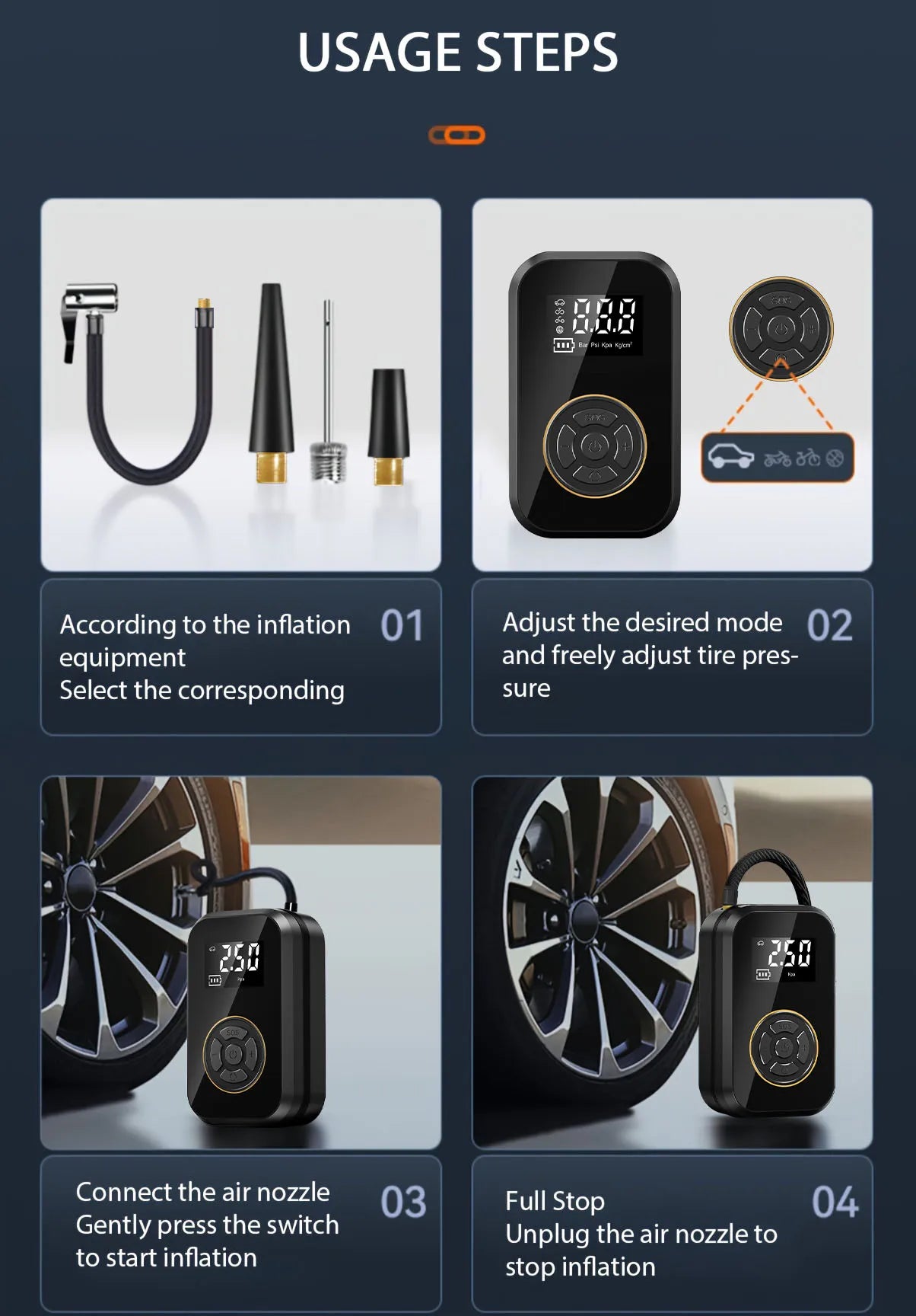 ABS Wireless Portable Car Air Pump Air Compressor 12V 150PSI Electric Tire Inflator Pump for Motorcycle Bicycle Car Tyre Ball