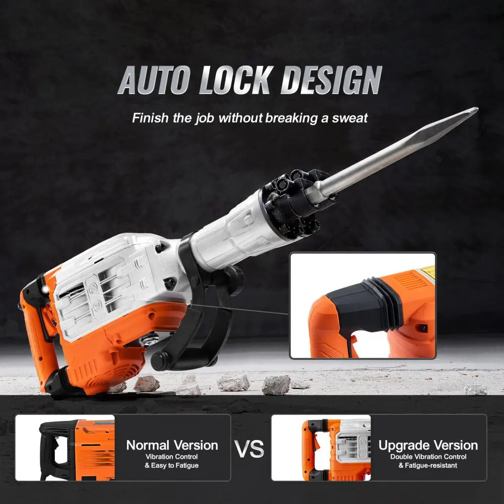 VEVOR 3500W Demolition Jack Hammer 60J Electric Jackhammer Concrete Breaker with 2 Chisel Bits for Trenching and Breaking Holes