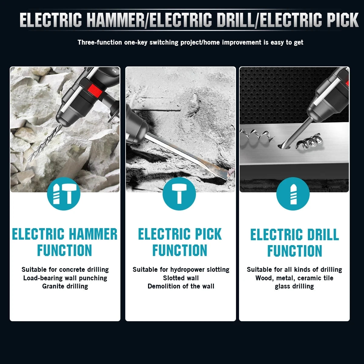 Electric Goddess Cordless Electric Impact Drill Electric Hammer Multifunctional Rotary Electric Pick 26mm for Makita 18V Battery