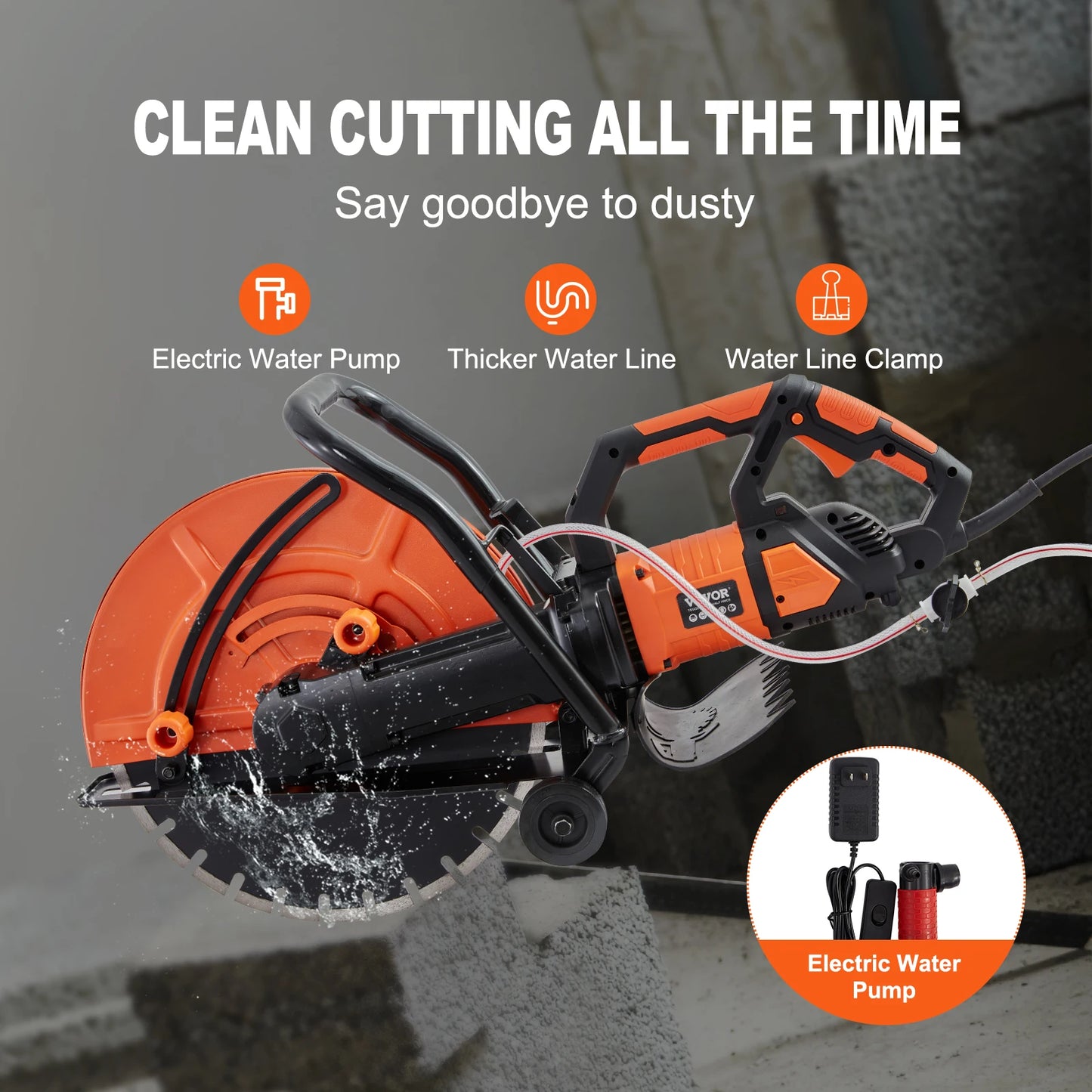 VEVOR Electric Concrete Saw 15A Motor Circular Saw Cutter with Max. 6 in Adjustable Cutting Depth Wet Disk Saw Cutter for Brick