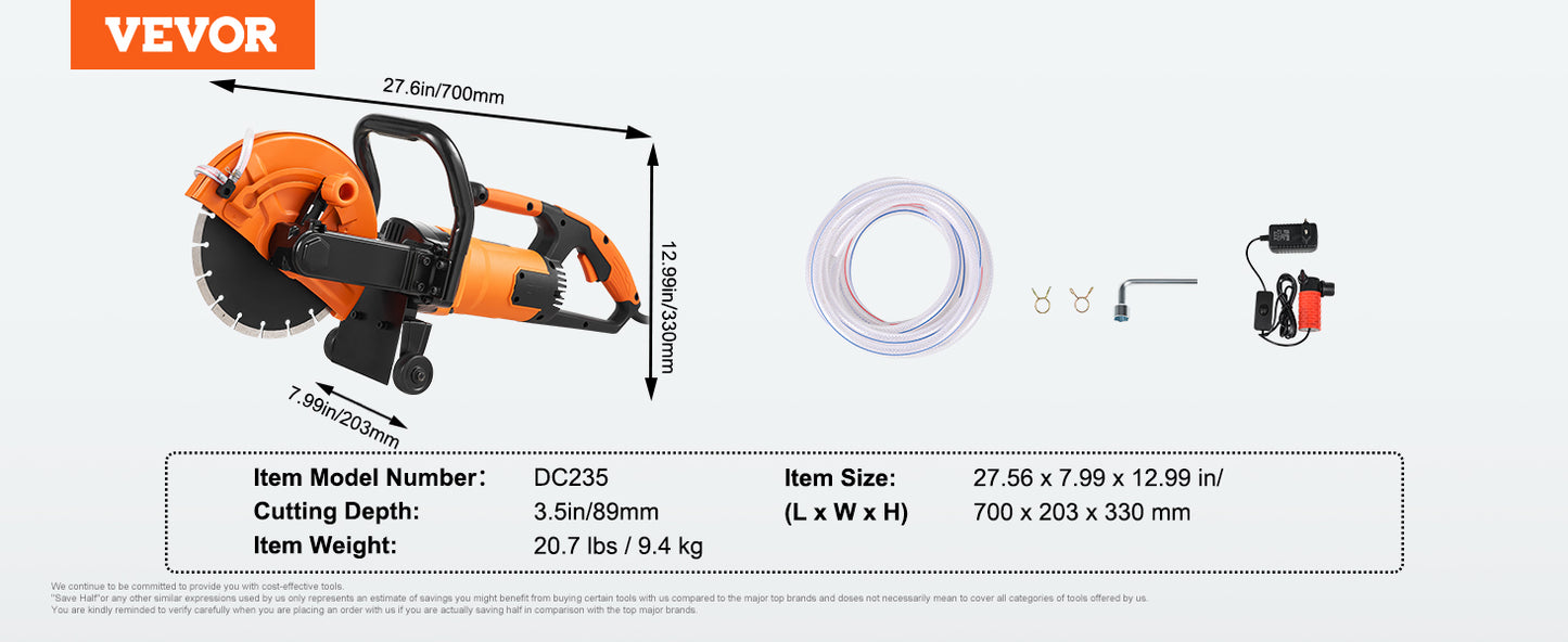 VEVOR Electric Concrete Saw 15A Motor Circular Saw Cutter with Max. 6 in Adjustable Cutting Depth Wet Disk Saw Cutter for Brick