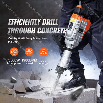 Demolition Jack Hammer Concrete Breaker  95A  Electric Hammer 2 Chisel Bits Drills for Demolition, Trenching, Chipping