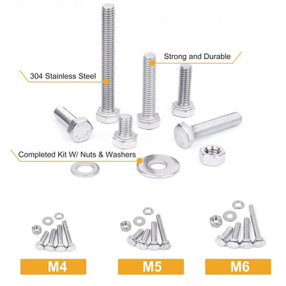 480PCS M4 M5 M6 Bolts Nuts Assortment Kit, Heavy Duty 304 Stainless Steel, 13 Metric Common Sizes Included