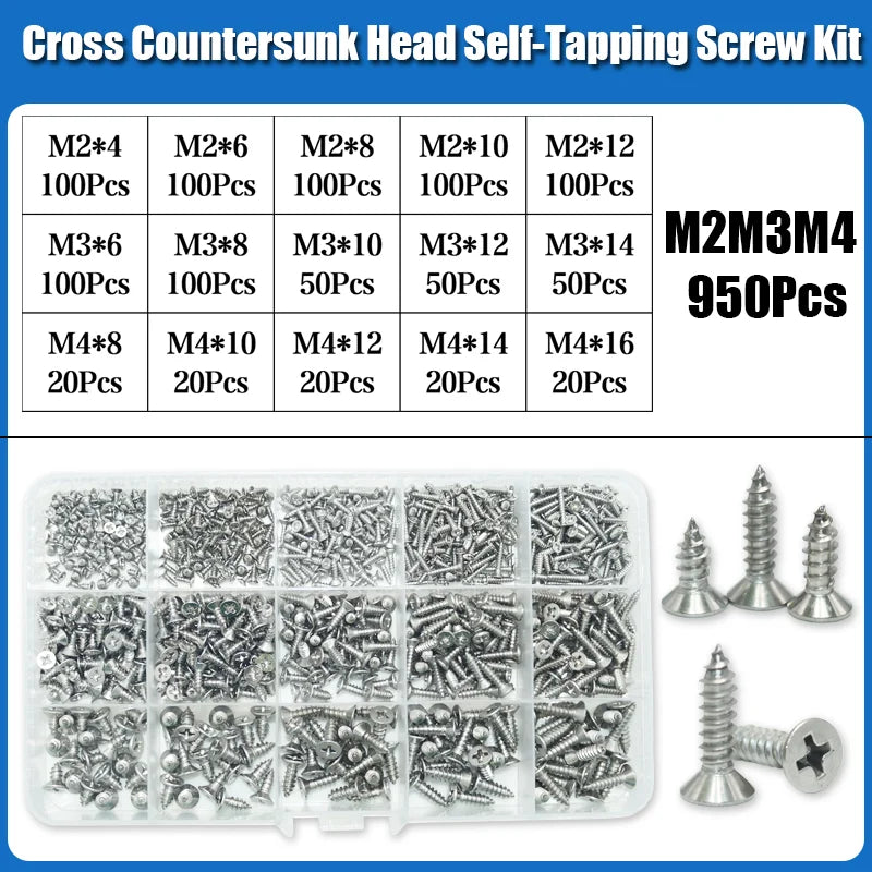 304 Stainless Steel Cross Recessed Countersunk Head Self-tapping Screw Cross Drive Flat Head Self Drilling Furniture Wood Screws