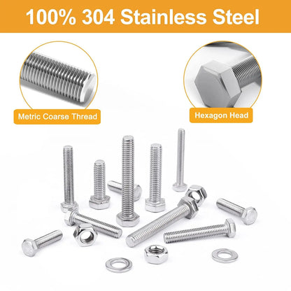 480PCS M4 M5 M6 Bolts Nuts Assortment Kit, Heavy Duty 304 Stainless Steel, 13 Metric Common Sizes Included