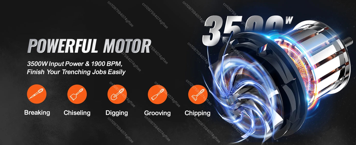 Demolition Jack Hammer Concrete Breaker  95A  Electric Hammer 2 Chisel Bits Drills for Demolition, Trenching, Chipping