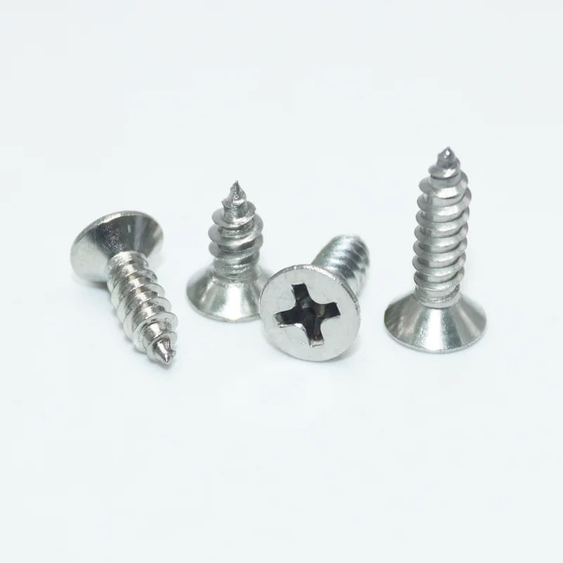 304 Stainless Steel Cross Recessed Countersunk Head Self-tapping Screw Cross Drive Flat Head Self Drilling Furniture Wood Screws