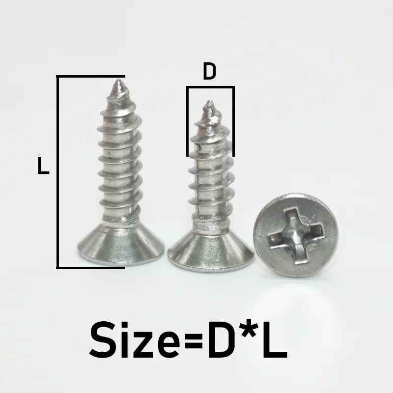 304 Stainless Steel Cross Recessed Countersunk Head Self-tapping Screw Cross Drive Flat Head Self Drilling Furniture Wood Screws