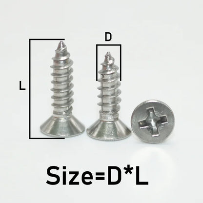 304 Stainless Steel Cross Recessed Countersunk Head Self-tapping Screw Cross Drive Flat Head Self Drilling Furniture Wood Screws