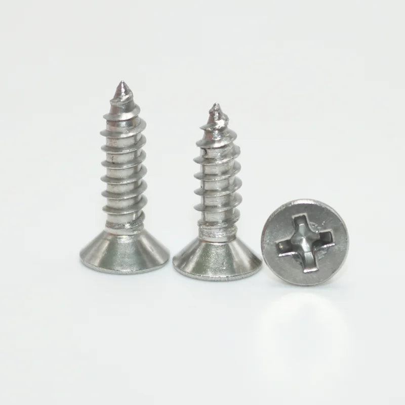 304 Stainless Steel Cross Recessed Countersunk Head Self-tapping Screw Cross Drive Flat Head Self Drilling Furniture Wood Screws