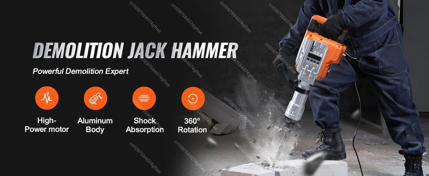 Demolition Jack Hammer Concrete Breaker  95A  Electric Hammer 2 Chisel Bits Drills for Demolition, Trenching, Chipping